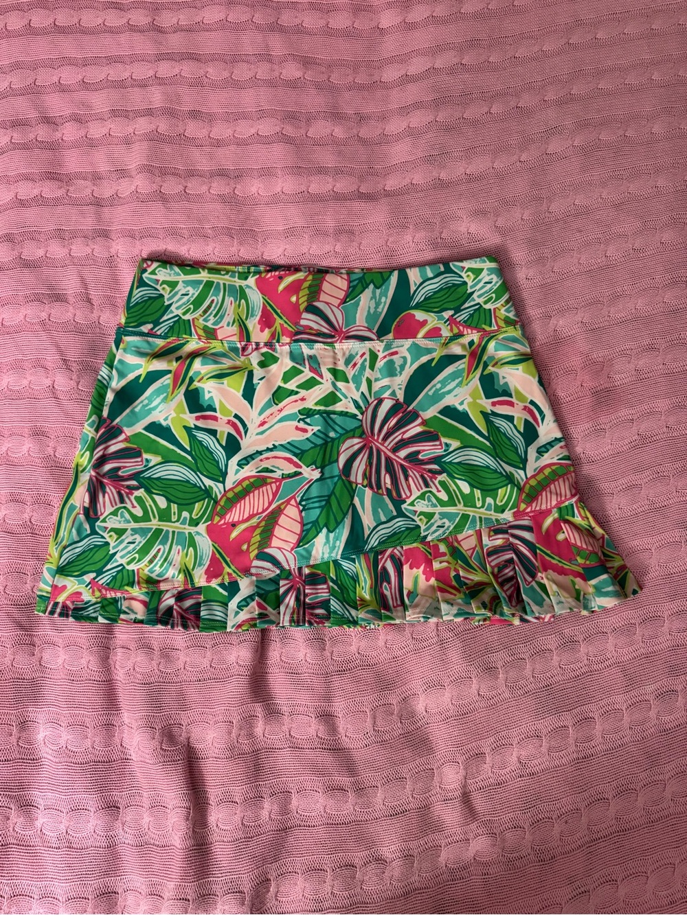 Sigrid Olsen Tropical Leaf Ruffle Skort - Pink & Green
